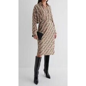 Express Beige Patterned Midi Shirt Dress